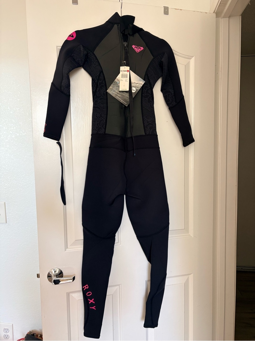 Roxy Black Wetsuit One-Piece with Pink Logos